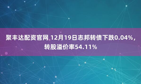 聚丰达配资官网 12月19日志邦转债下跌0.04%，转股溢价率54.11%